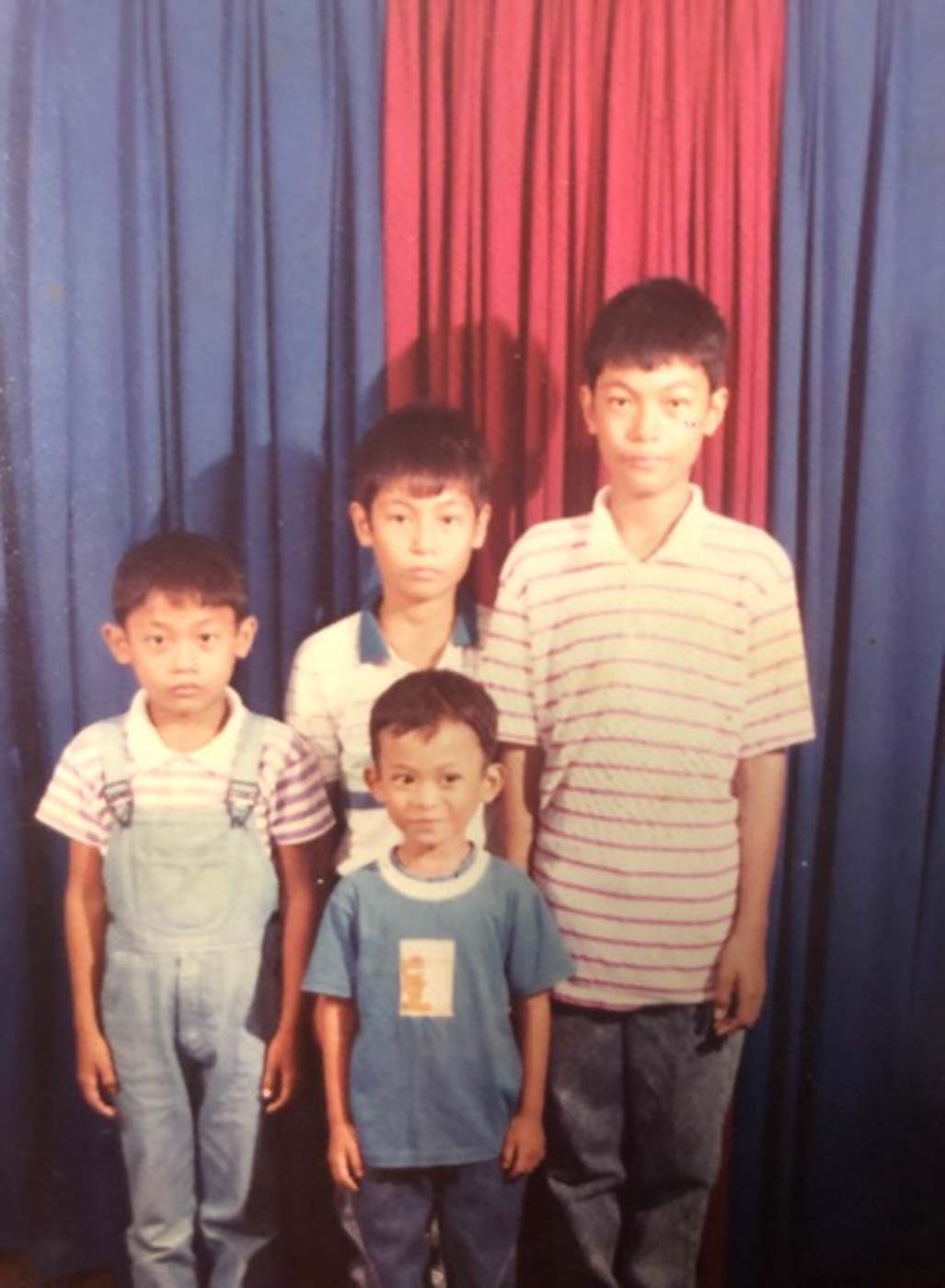 THE YOUNGER YEARS. The three brothers standing at the back Mark Jefferson, Mark Joseph and Domz who was the tallest at that time being the oldest. In front is their cousin Gilbert.  Photo courtesy of Domz Ramos  