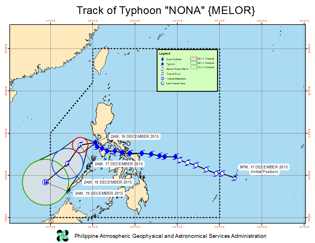 FORECAST TRACK. Here's the latest projected movement of Typhoon Nona. Image from PAGASA 
