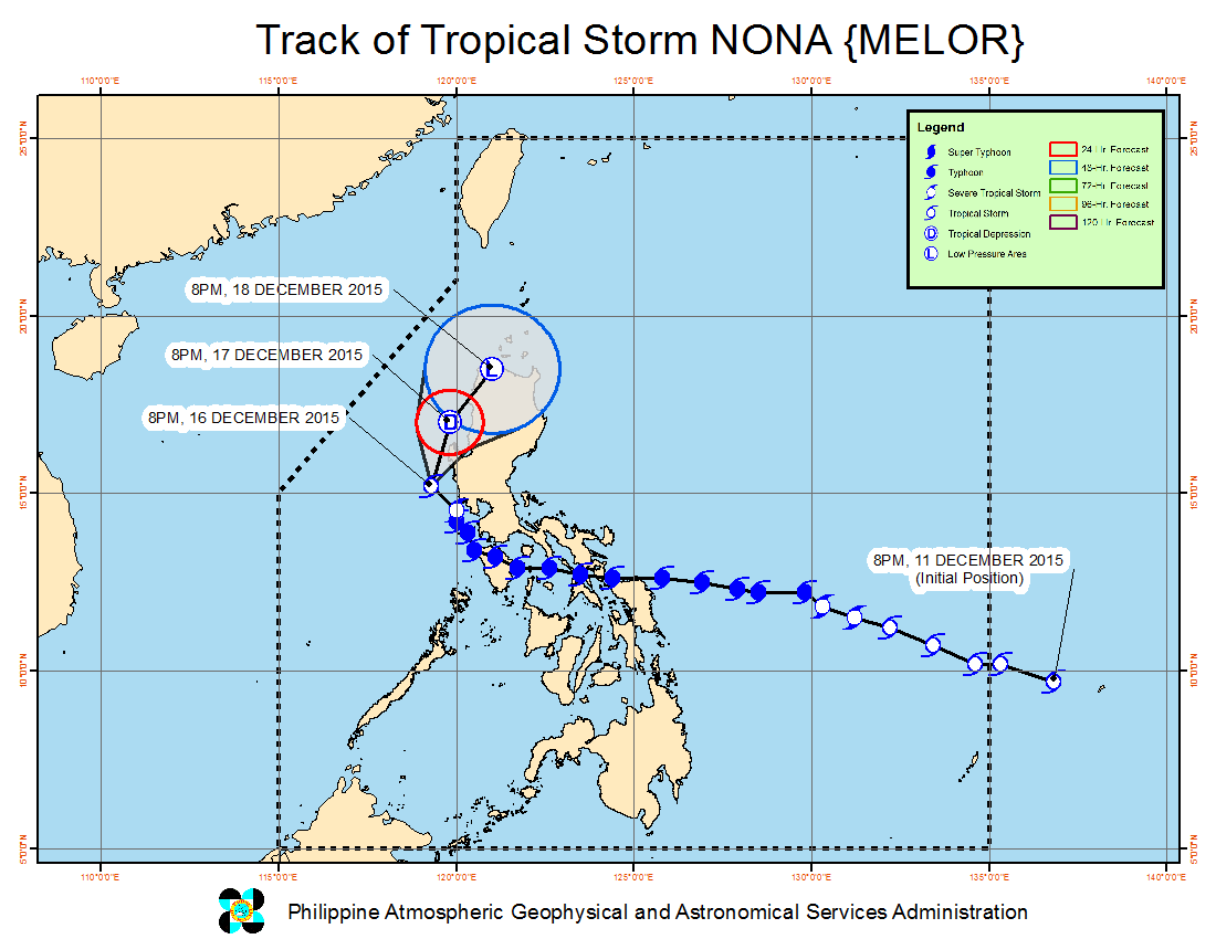 FORECAST TRACK. Here's the latest projected movement of Tropical Storm Nona. Image from PAGASA 
