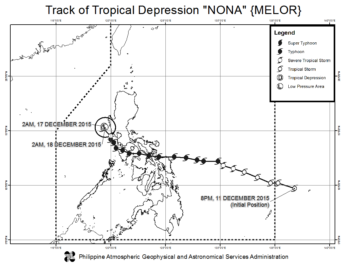 FORECAST TRACK. Here's the latest projected movement of Tropical Depression Nona. Image from PAGASA 