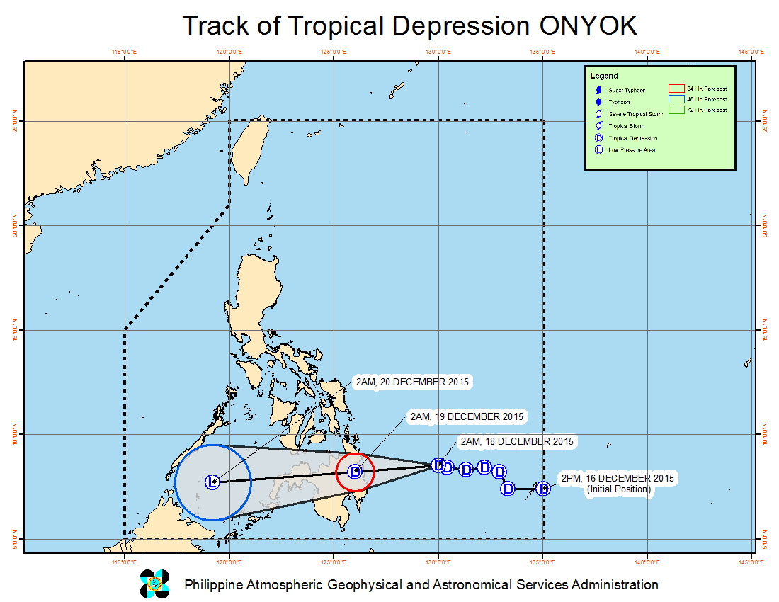 FORECAST TRACK. Here's the latest projected movement of Tropical Depression Onyok. Image from PAGASA 