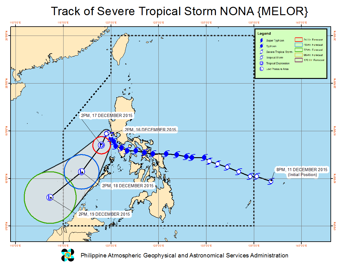 FORECAST TRACK. Here's the latest projected movement of Severe Tropical Storm Nona. Image from PAGASA 