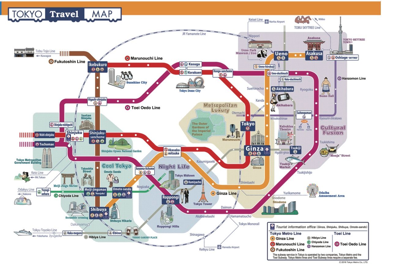 Peta tempat wisata di Tokyo yang dapat dijangkau dengan Tokyo Metro. Foto dari Tokyo Metro 