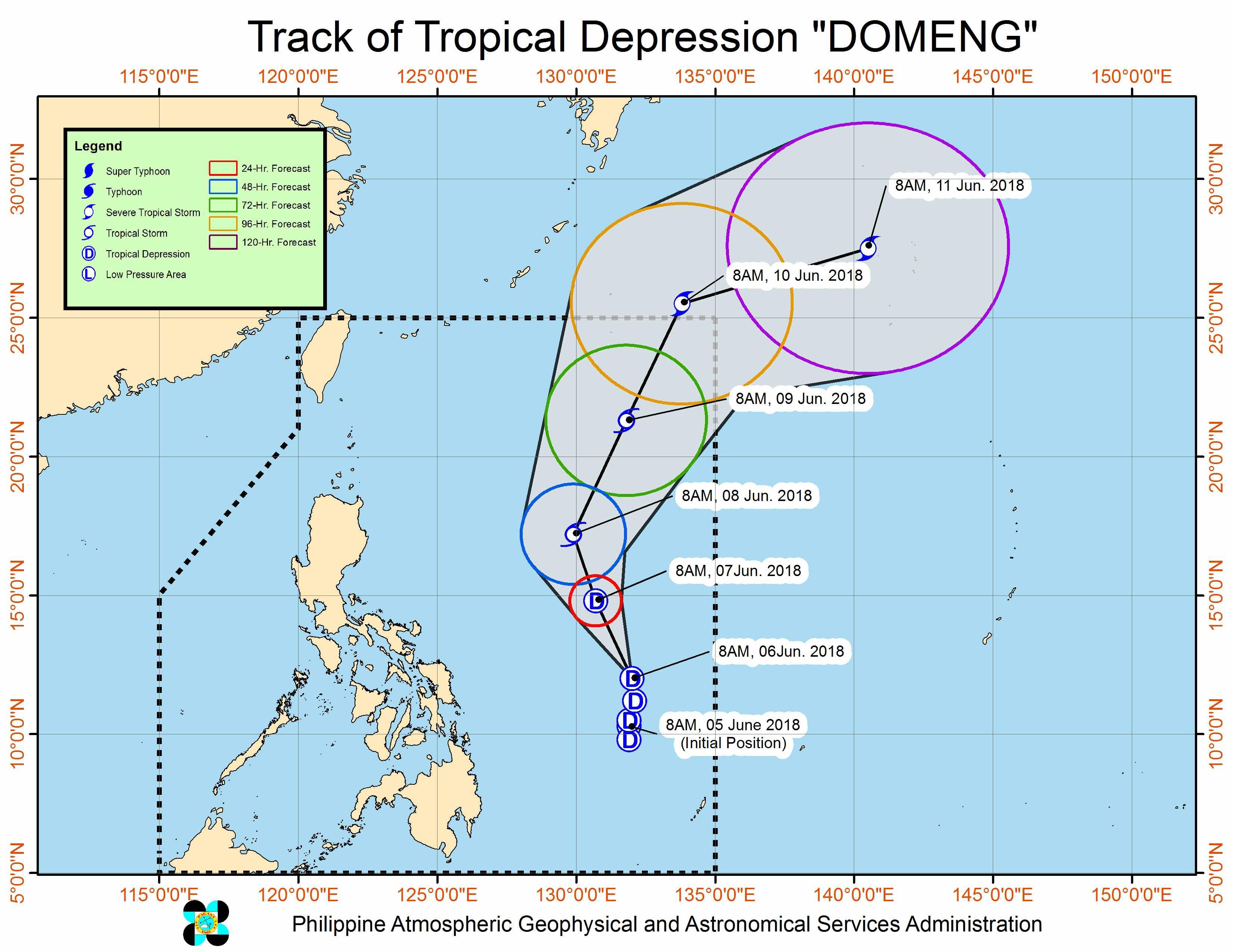 Forecast track of Tropical Depression Domeng as of June 6, 2018, 11 am. Image courtesy of PAGASA 