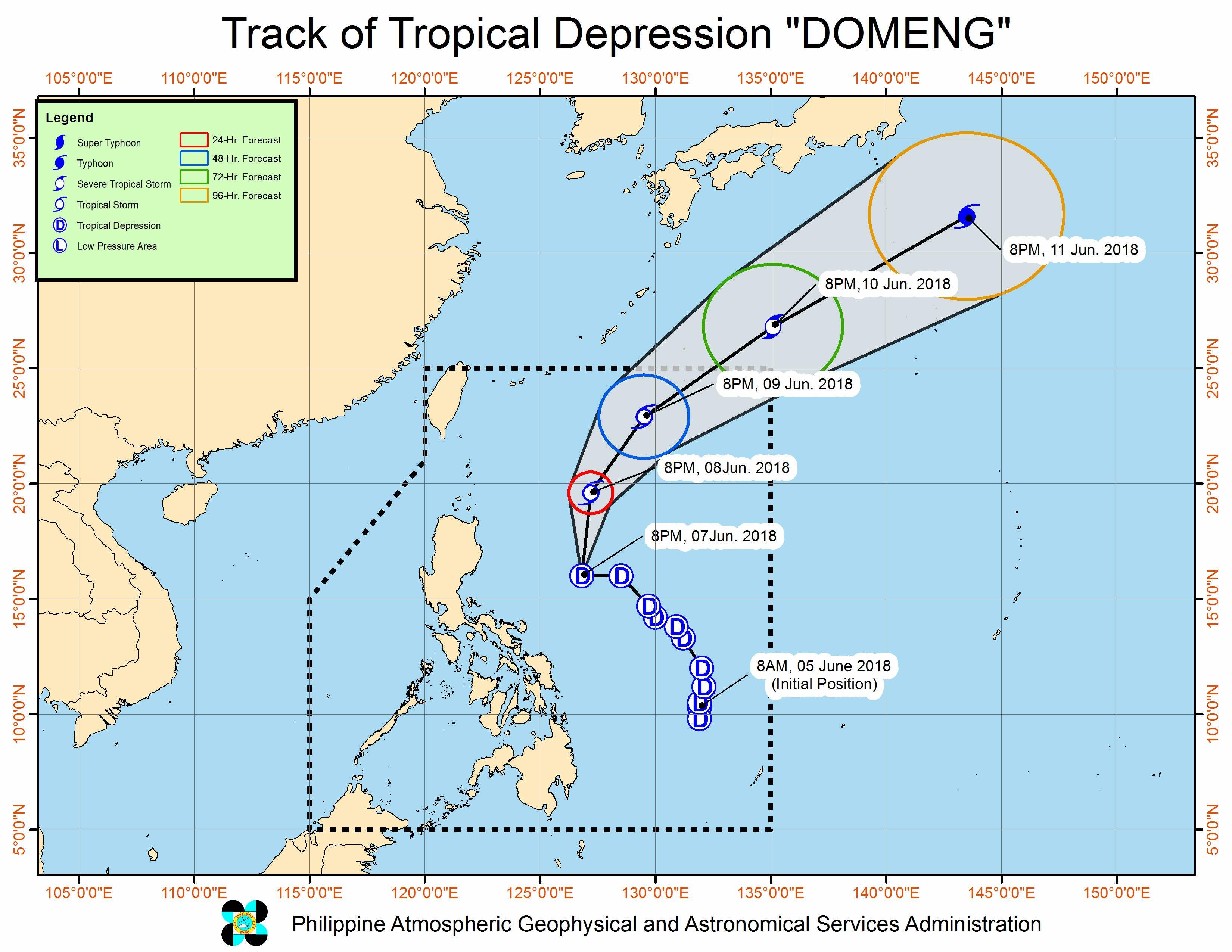 Forecast track of Tropical Depression Domeng as of June 7, 2018, 11 pm. Image courtesy of PAGASA 