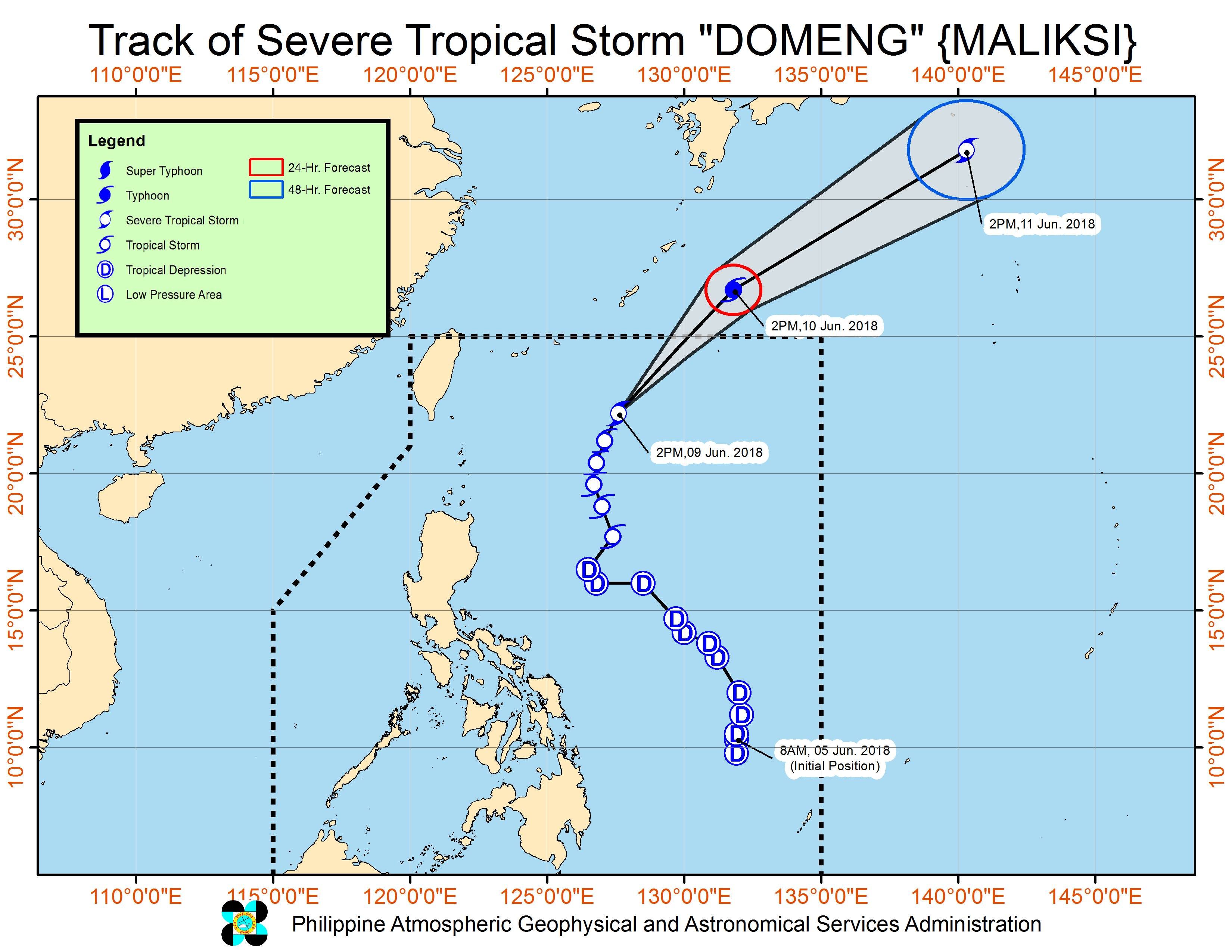 Forecast track of Severe Tropical Storm Domeng (Maliksi) as of June 9, 2018, 4 pm. Image courtesy of PAGASA 