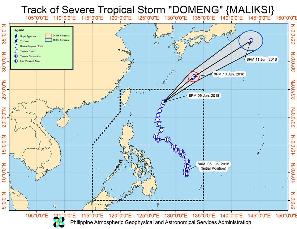 Forecast track of Severe Tropical Storm Domeng (Maliksi) as of June 9, 2018, 11 pm. Image courtesy of PAGASA 