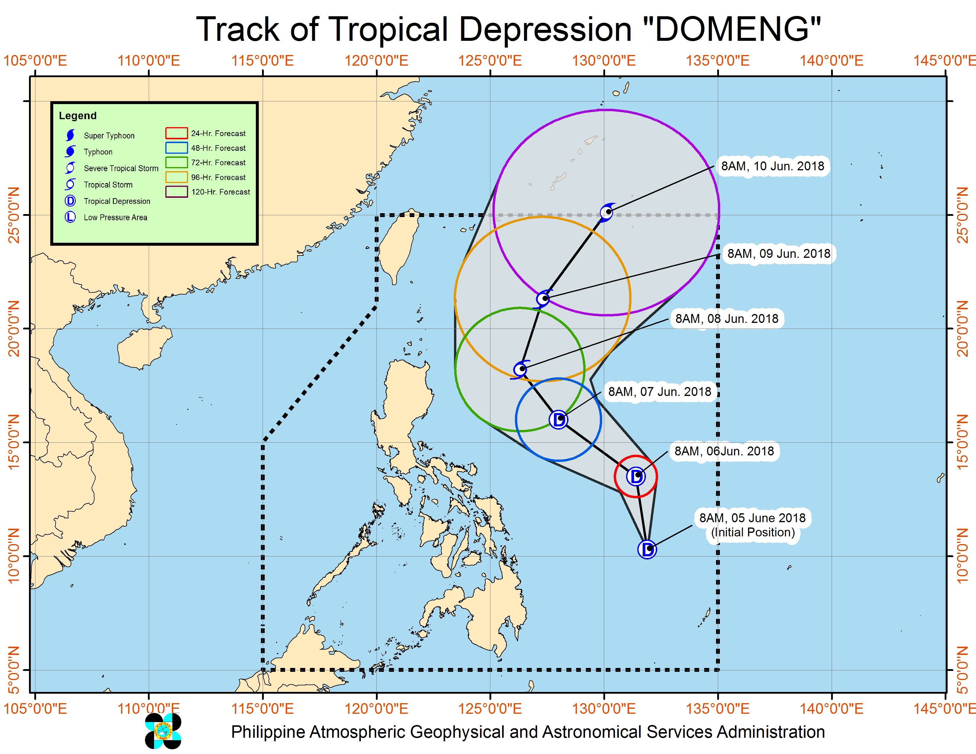 Forecast track of Tropical Depression Domeng as of June 5, 2018, 11 am. Image courtesy of PAGASA 