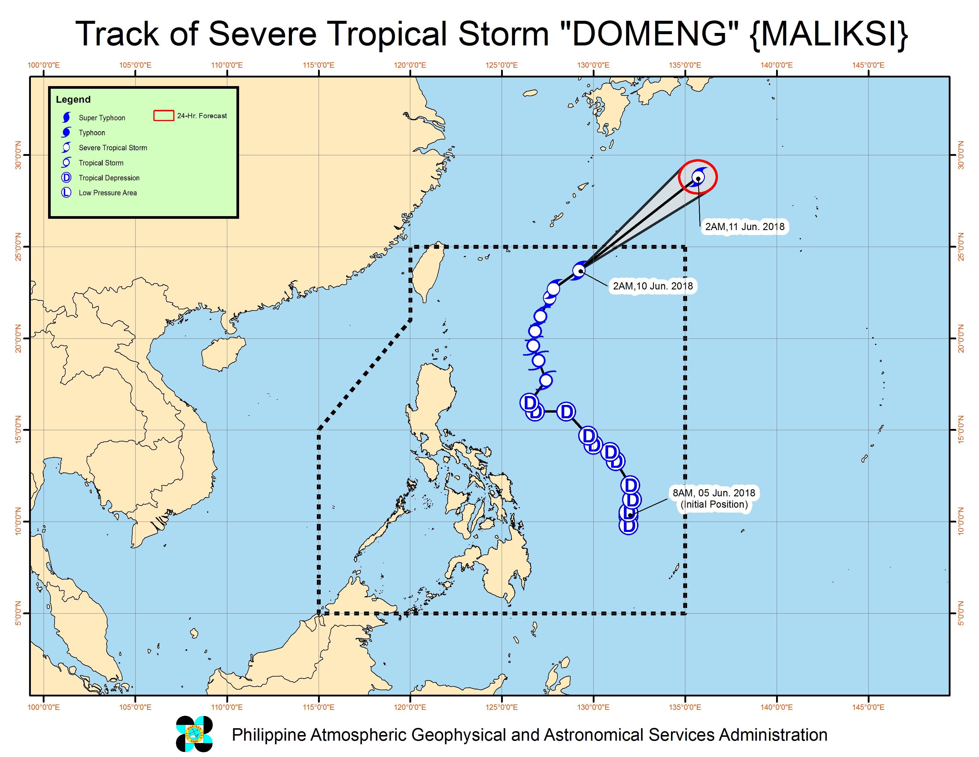 Forecast track of Severe Tropical Storm Domeng (Maliksi) as of June 10, 2018, 4 am. Image courtesy of PAGASA 