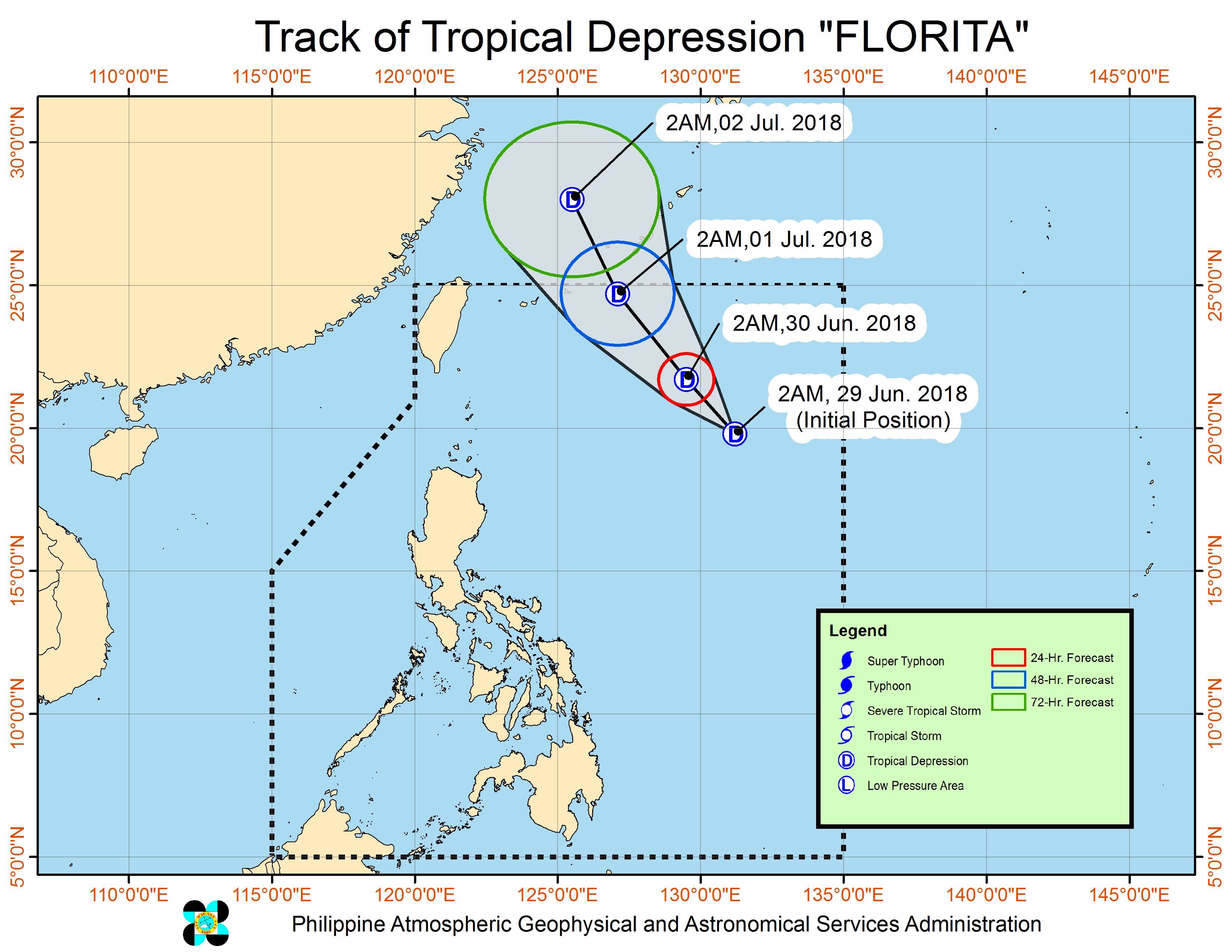 Forecast track of Tropical Depression Florita as of June 29, 2018, 5 am. Image courtesy of PAGASA 