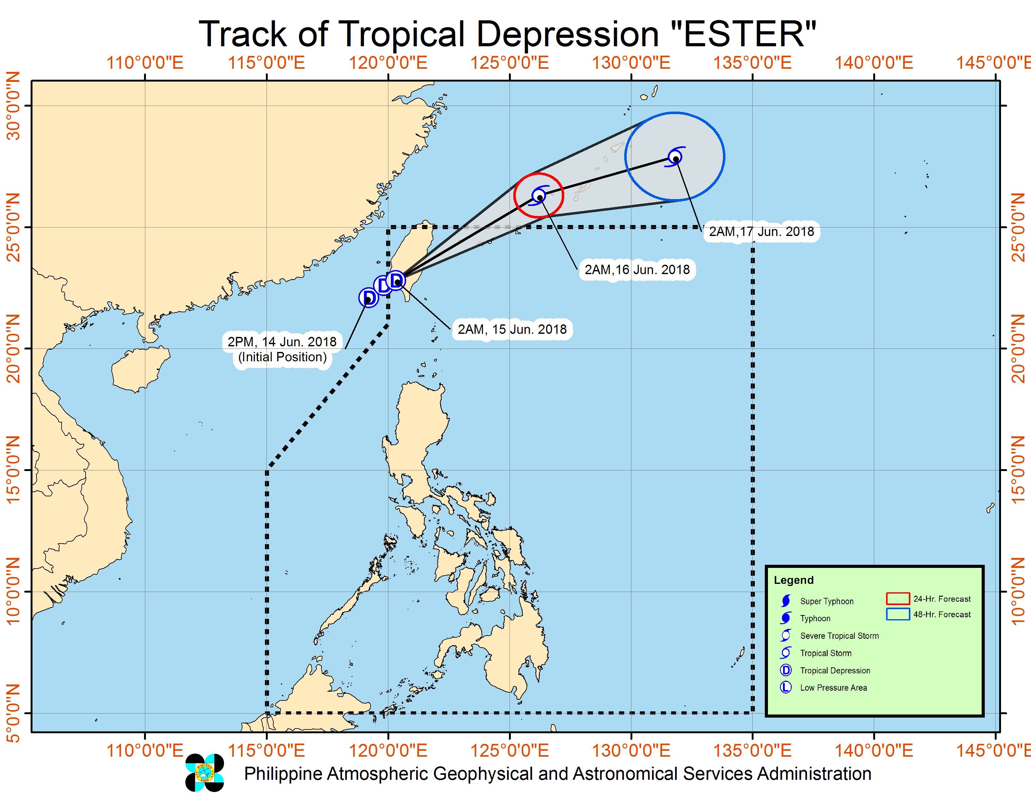 Forecast track of Tropical Depression Ester as of June 15, 2018, 5 am. Image courtesy of PAGASA 
