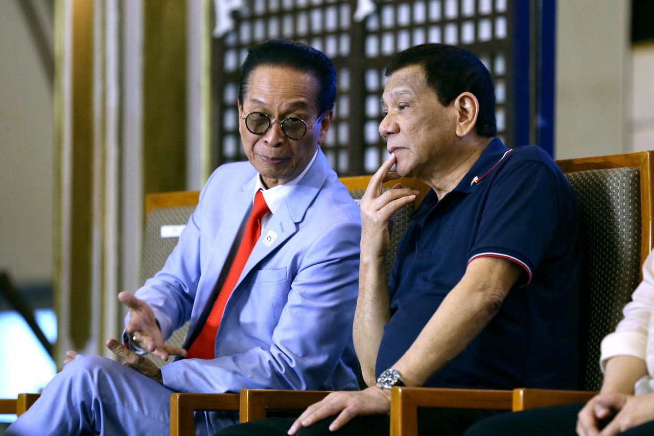 DUTERTE'S SPOKESMAN. Presidential Spokesperson Salvador Panelo (left) says President Rodrigo Duterte (right) is weighing the facts before acting on the Recto Bank incident. Malacañang photo 