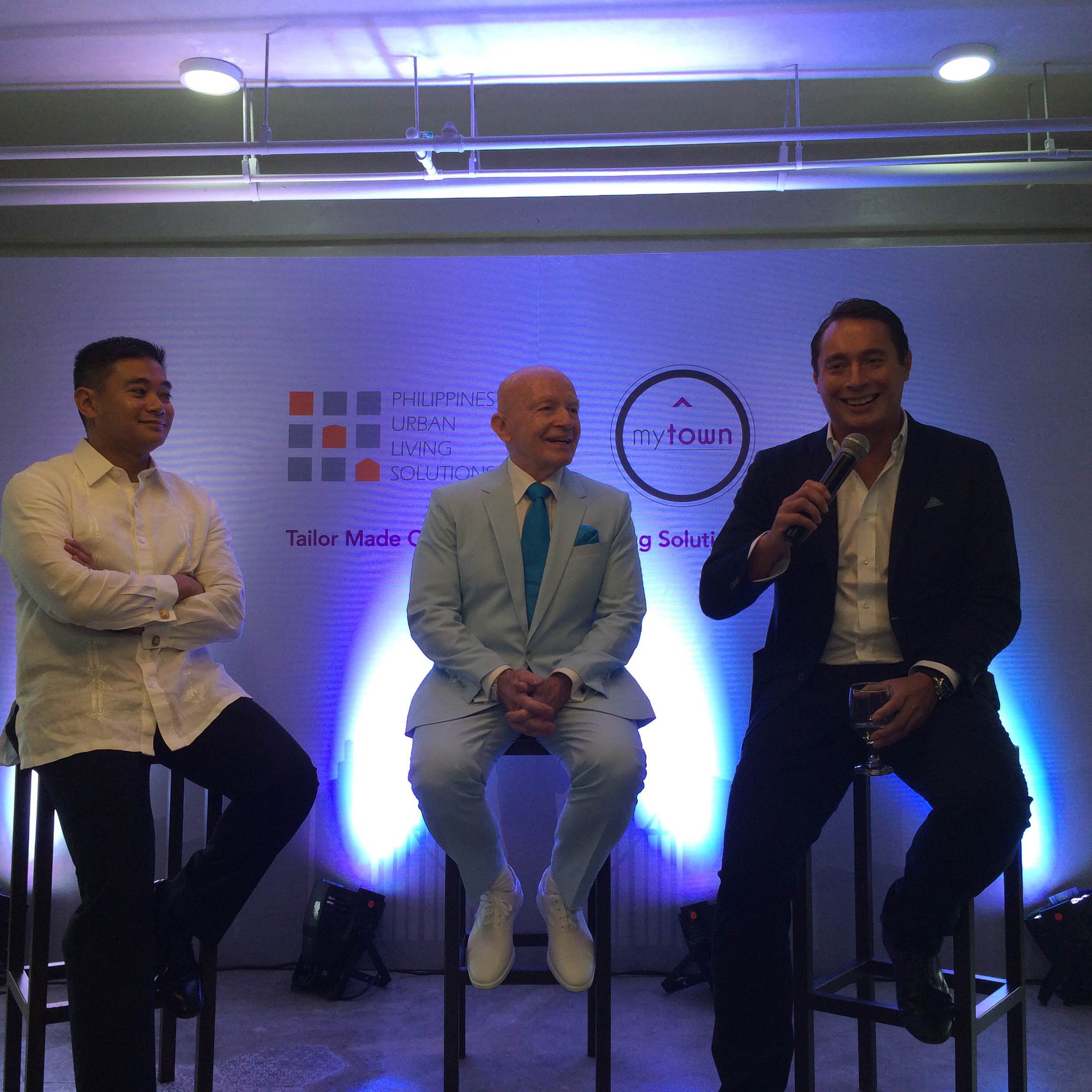 PARTNERING. (from left) BPI Capital managing director Reggie Cariaso, Templeton Emerging Markets group executive chairman Mark Mobius, and PULS CEO Mark Kooijman discuss how they aim to carve out a niche in the property sector.     