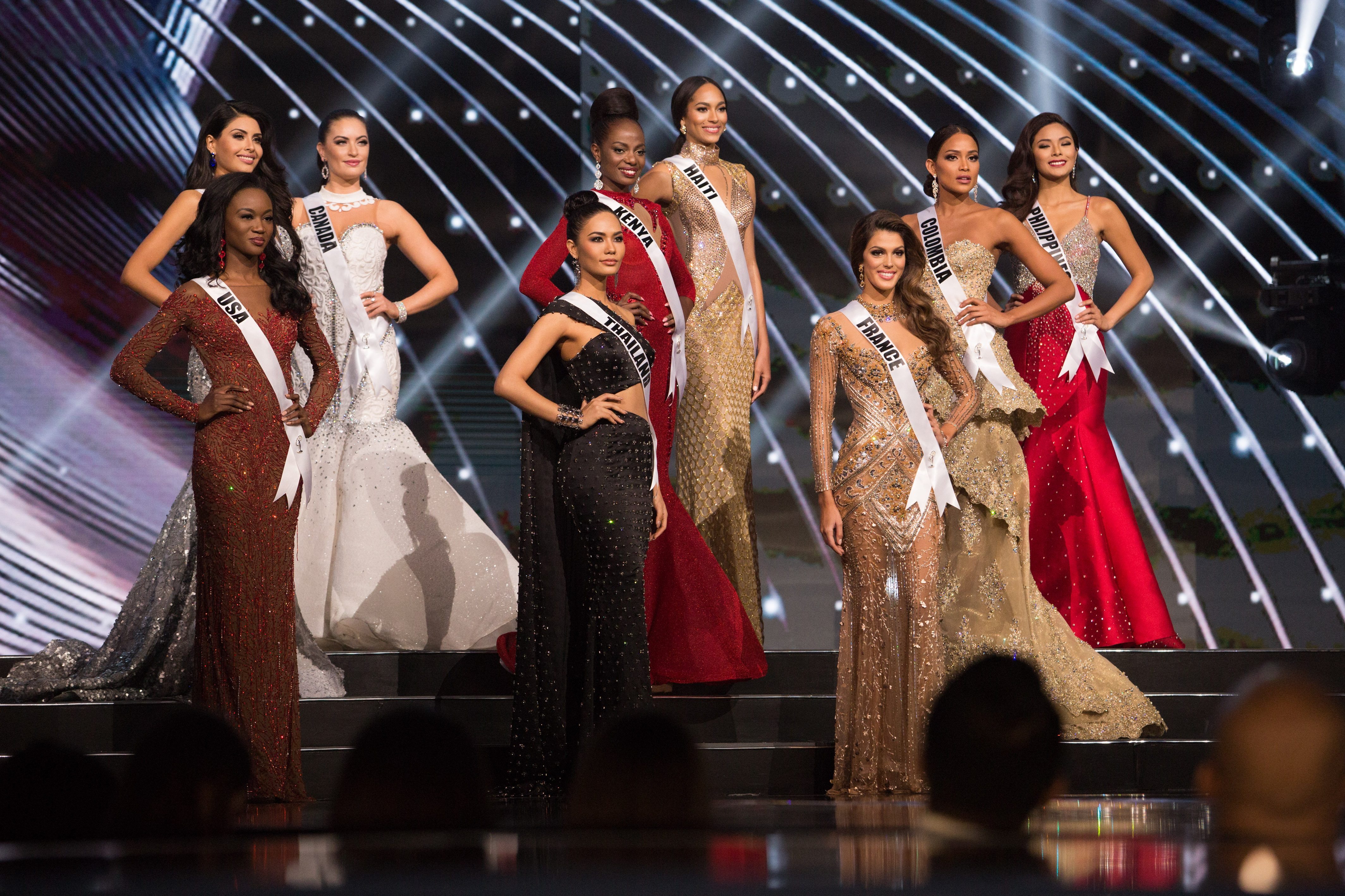 TOP 9. Deshauna Barber, Miss USA 2016; Kristal Silva, Miss Mexico 2016; Siera Bearchell, Miss Canada 2016; Chalita Suansane, Miss Thailand 2016; Mary Esther Were, Miss Kenya 2016; Raquel Pelissier, Miss Haiti 2016; Iris Mittenaere, Miss France 2016; Andrea Tovar, Miss Colombia 2016; and Maxine Medina, Miss Philippines 2016; await to see which of them will be announced as the top 6 finalists during the 65th Miss Universe Telecast. HO/The Miss Universe Organization 