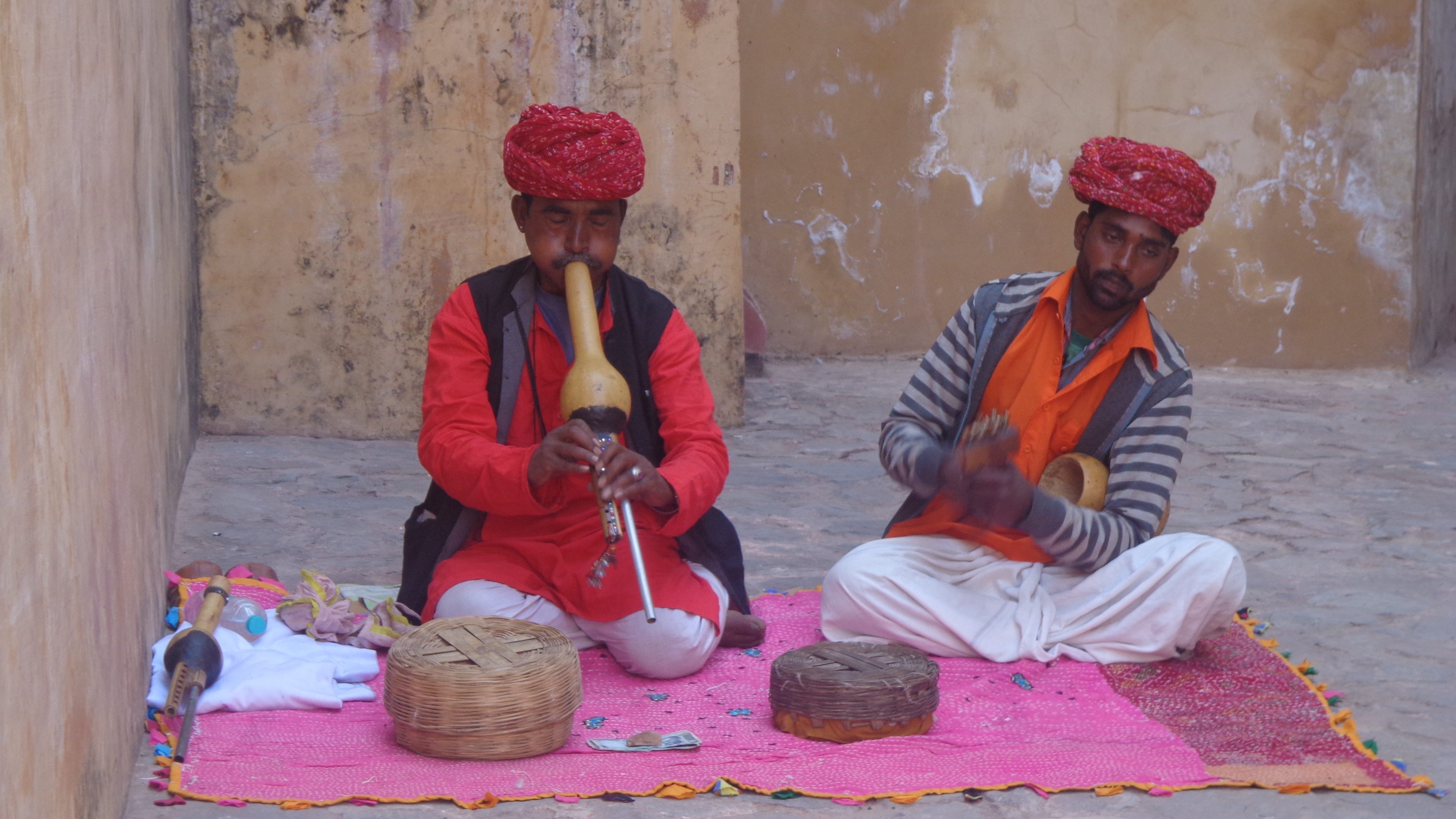 MUSICAL. To add to the ambiance, musicians dressed in traditional garb, play music in Amber Fort 