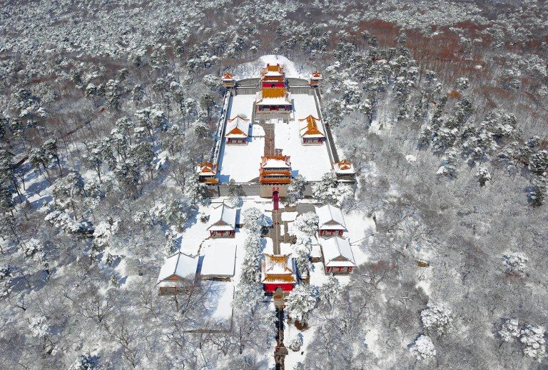 SNOWFALL. An aerial view of Beiling Park after snowfall in Shenyang in China's northeastern Liaoning province on March 15, 2018. AFP Photo  