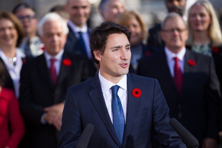 HOTTIE NUMBER ONE? Canadian Prime Minister Justin Trudeau speaks at a press conference at Rideau Hall after being sworn in as Canada's 23rd Prime Minister in Ottawa, Ontario, November 4, 2015.  