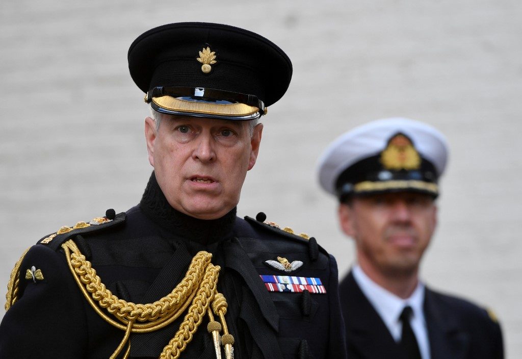 DUKE OF YORK. In this file photo taken on September 7, 2019 Britain's Prince Andrew, Duke of York, attends a ceremony commemorating the 75th anniversary of the liberation of Bruges in Bruges. File photo by John Thys/AFP 