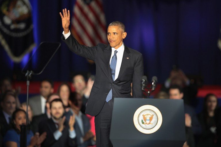 A wave from President Obama. Scott Olson/Getty Images/AFP  