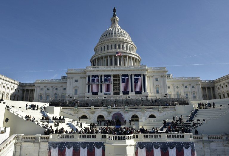 A general view shows the West side of the US Capitol during a rehearsal for the inauguration of US President-elect Donald Trump on January 15, 2017 in Washington, DC. Mandel Ngan/AFP 