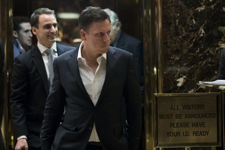 Peter Thiel, co-founder of PayPal and venture capitalist, leaves an elevator at Trump Tower, November 16, 2016 in New York City. Drew Angerer/Getty Images/AFP  