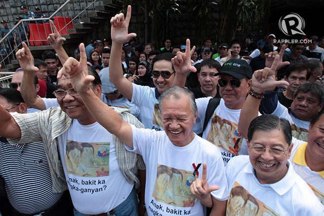 PROTESTS, TOO. President Benigno Aquino III also faces protests led by various groups and individuals – including his uncle, Jose 'Peping' Cojuangco (front, center) – telling him to quit. Photo by Ben Nabong/Rappler  