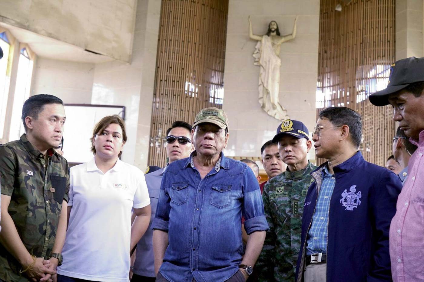 Duterte inspects Jolo Cathedral, visits wake of blast victims