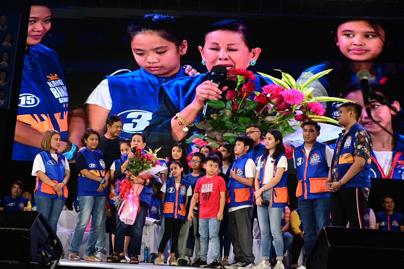 FOR MOTHER'S DAY. Elenita Binay cries after receiving flowers from her children, grandchildren, and in-laws.  