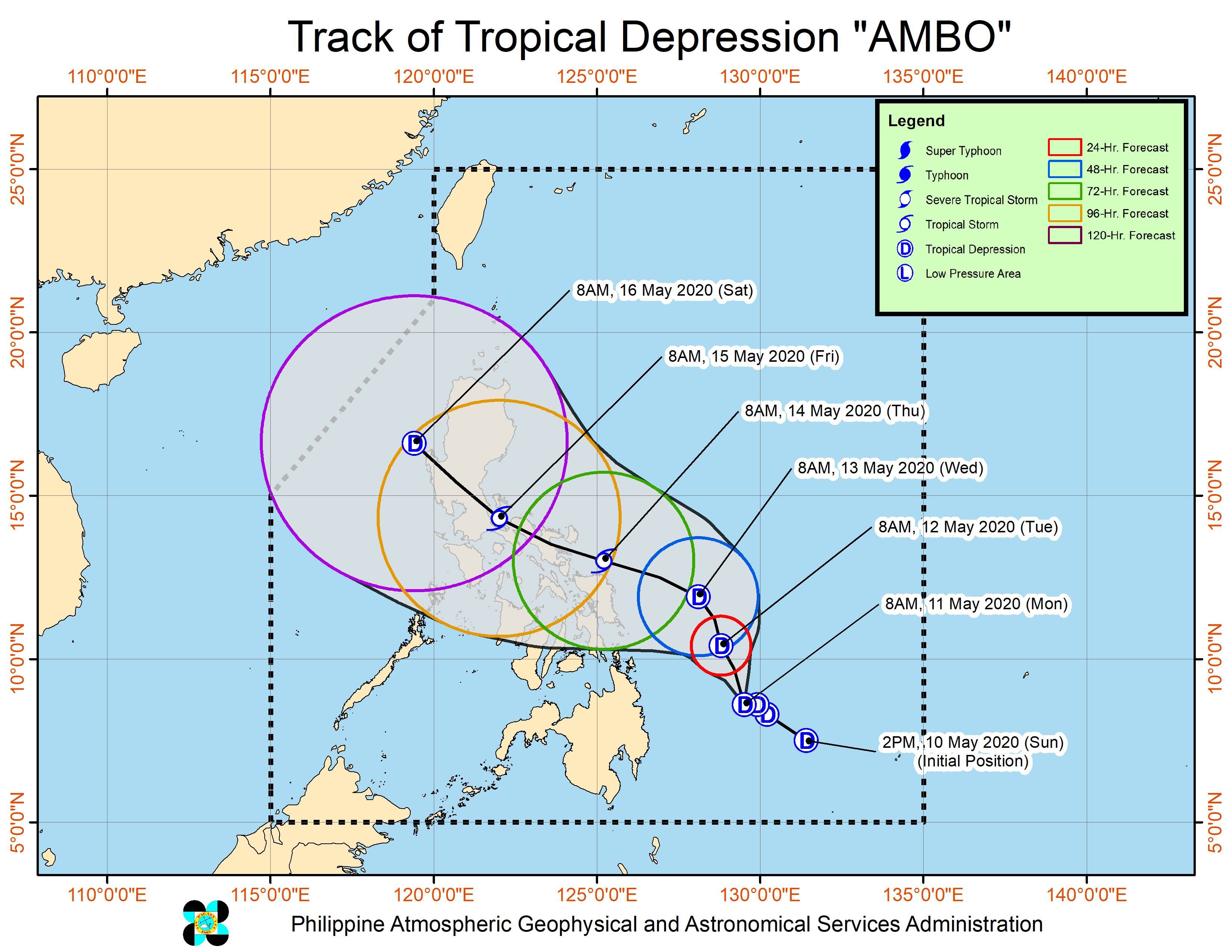 Forecast track of Tropical Depression Ambo as of May 11, 2020, 11 am. Image from PAGASA 