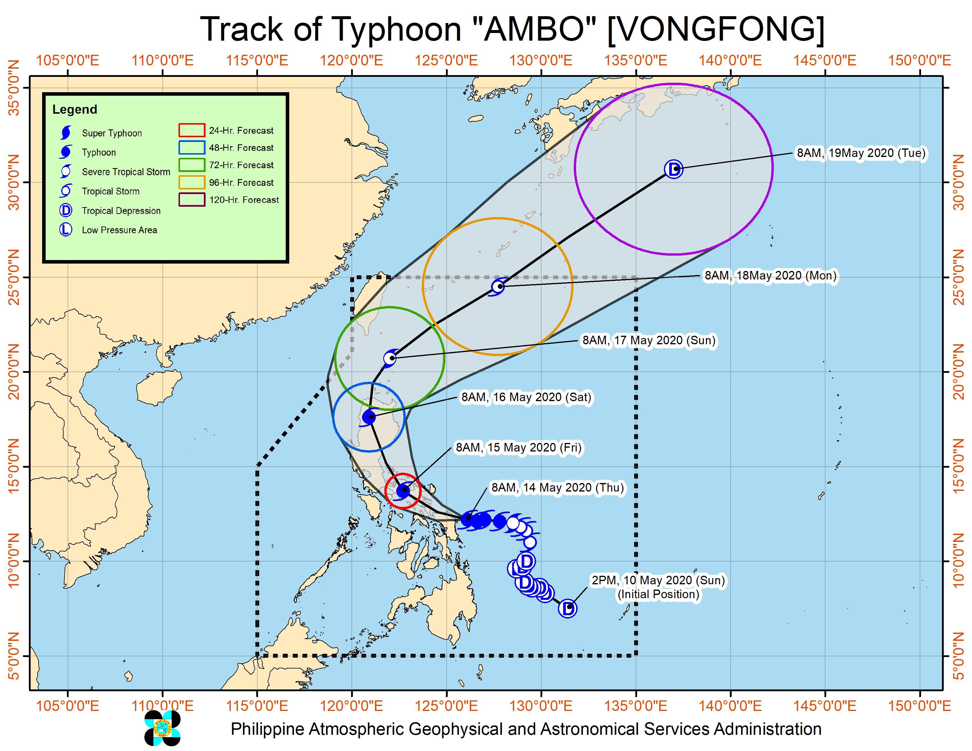 Forecast track of Typhoon Ambo (Vongfong) as of May 14, 2020, 11 am. Image from PAGASA 