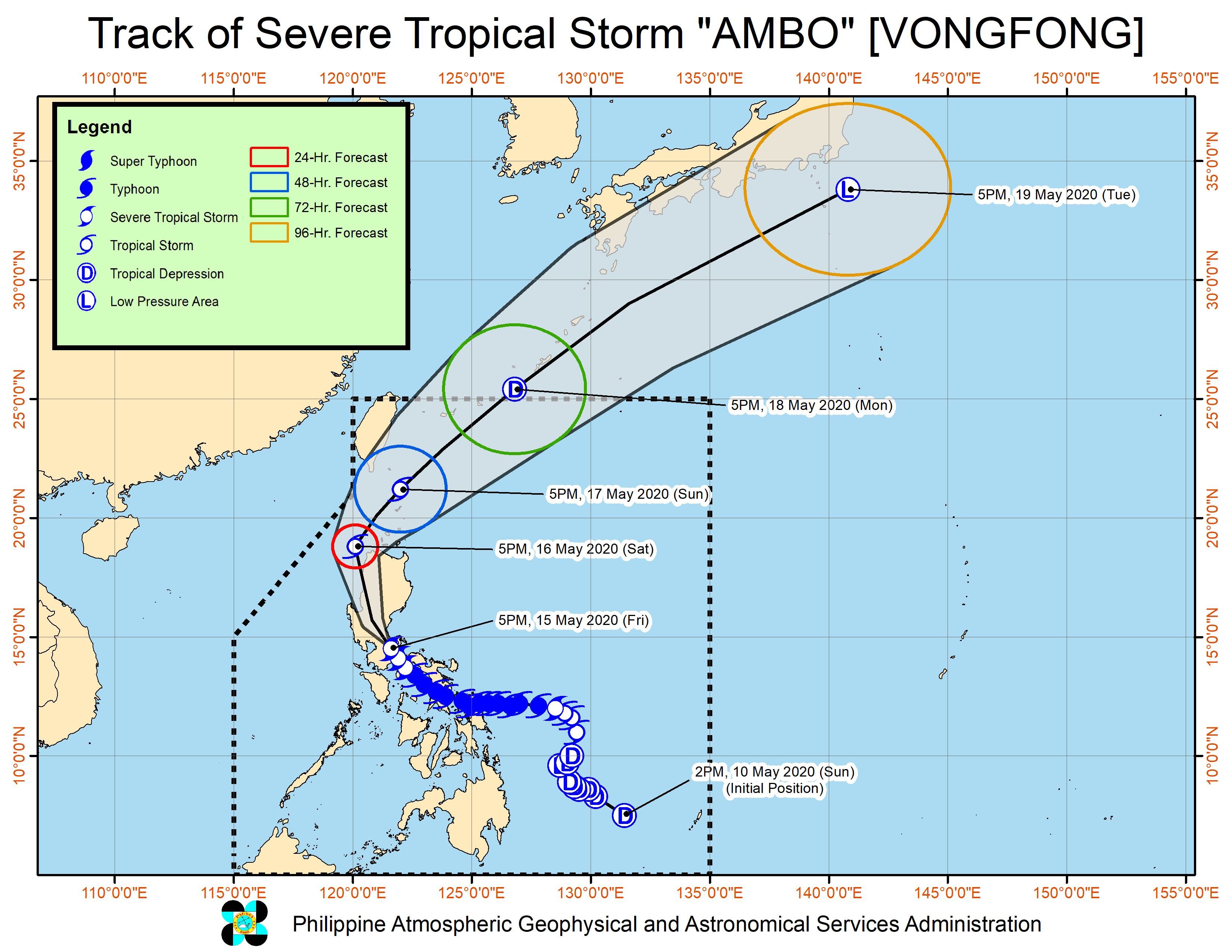 Forecast track of Severe Tropical Storm Ambo (Vongfong) as of May 15, 2020, 8 pm. Image from PAGASA 