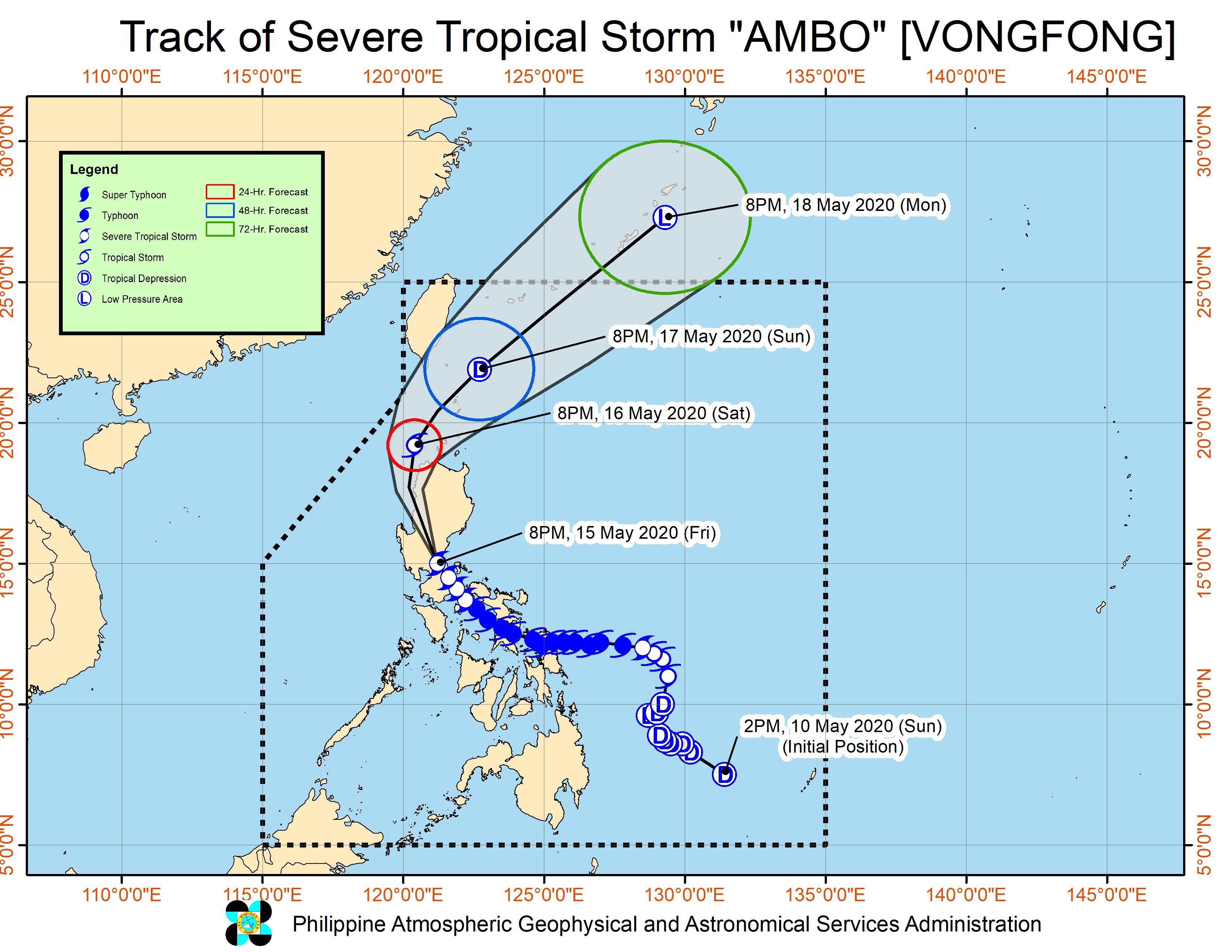 Forecast track of Severe Tropical Storm Ambo (Vongfong) as of May 15, 2020, 11 pm. Image from PAGASA 