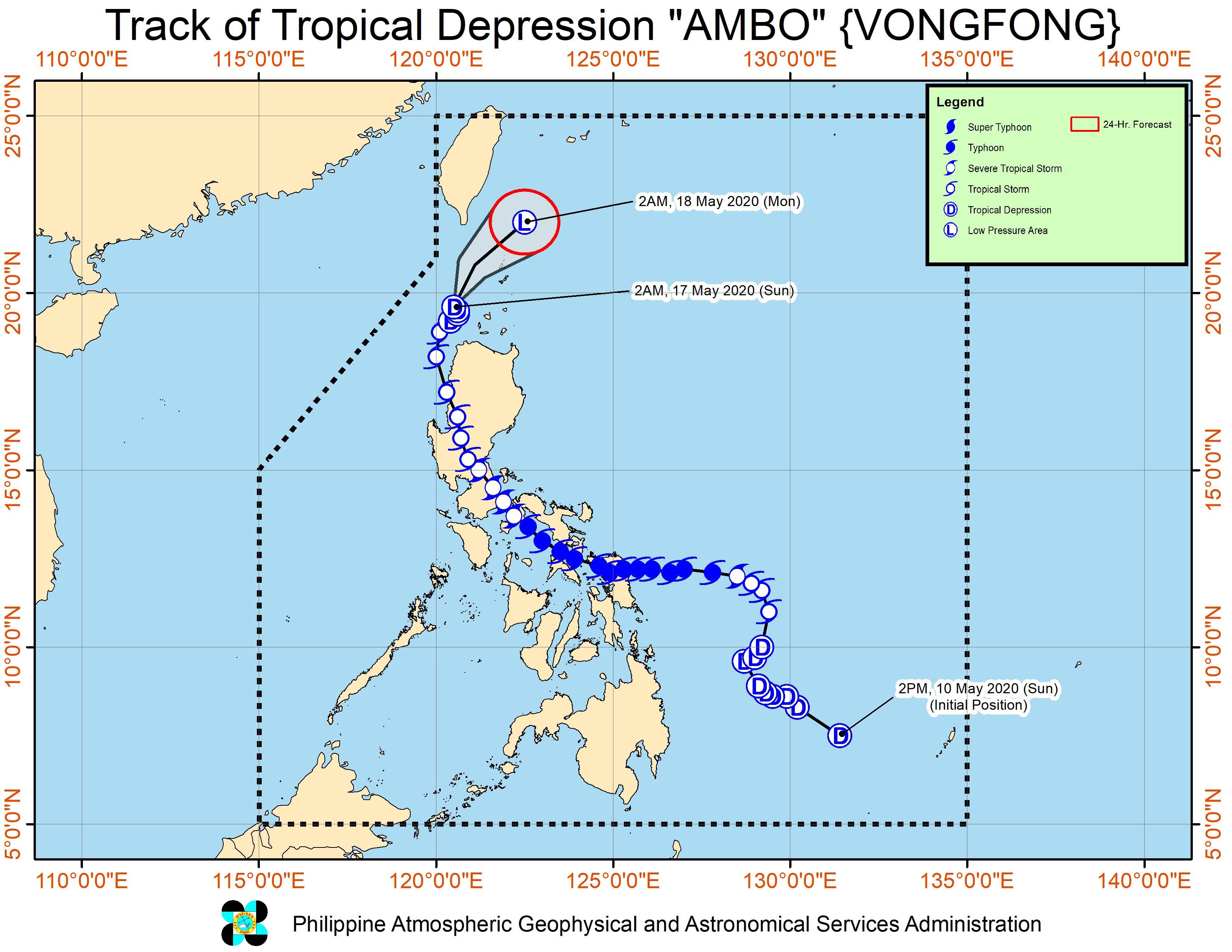 Forecast track of Tropical Depression Ambo (Vongfong) as of May 17, 2020, 5 am. Image from PAGASA 
