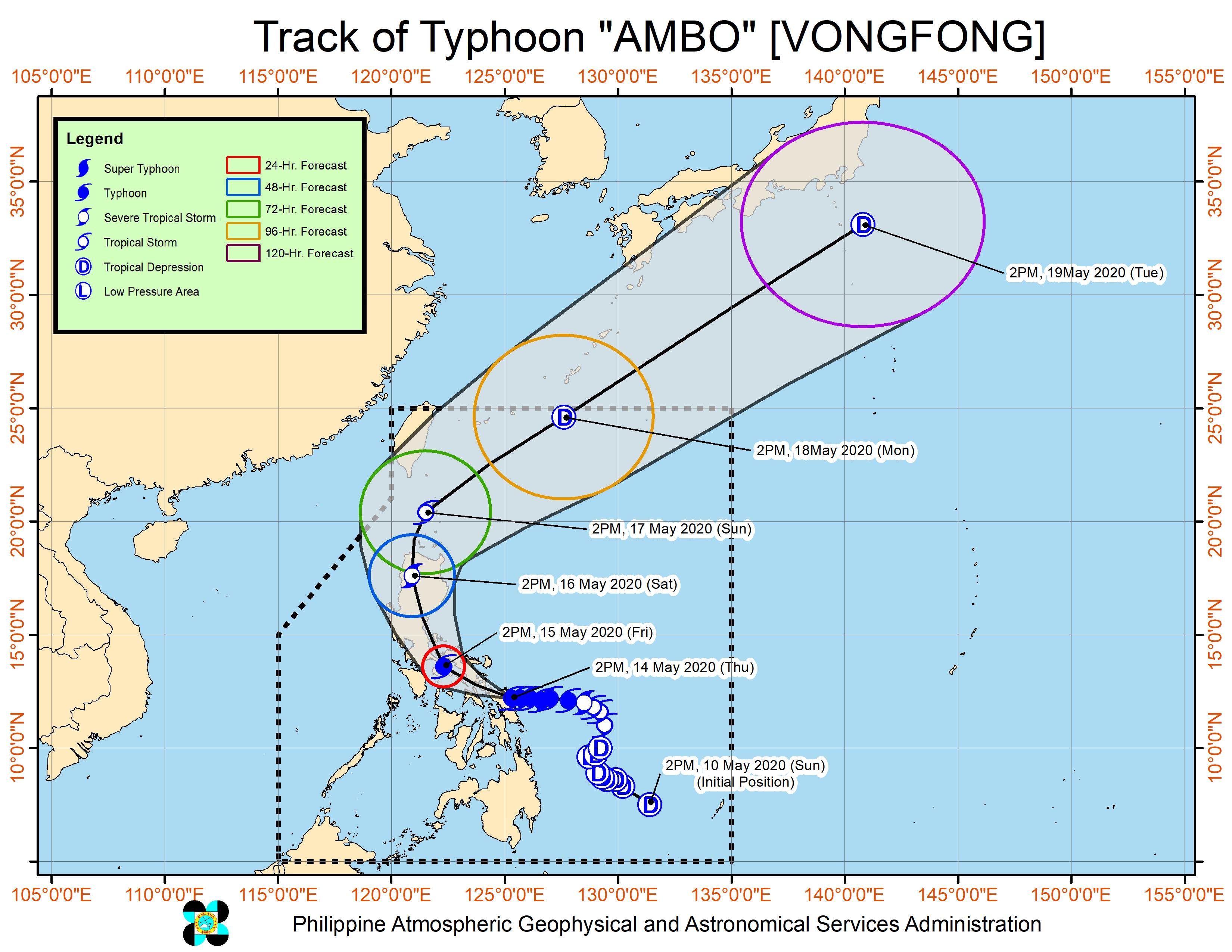 Forecast track of Typhoon Ambo (Vongfong) as of May 14, 2020, 5 pm. Image from PAGASA 