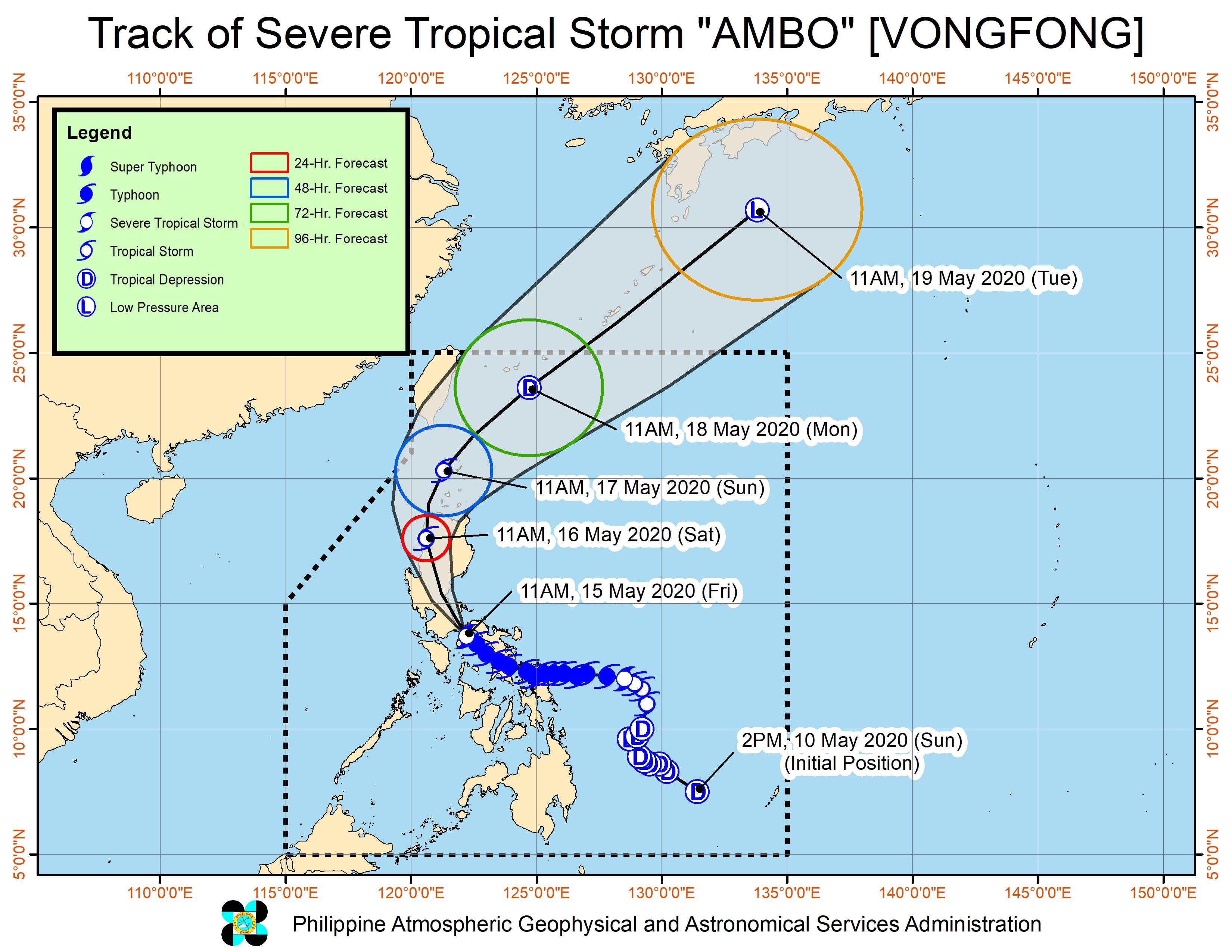 Forecast track of Severe Tropical Storm Ambo (Vongfong) as of May 15, 2020, 2 pm. Image from PAGASA 