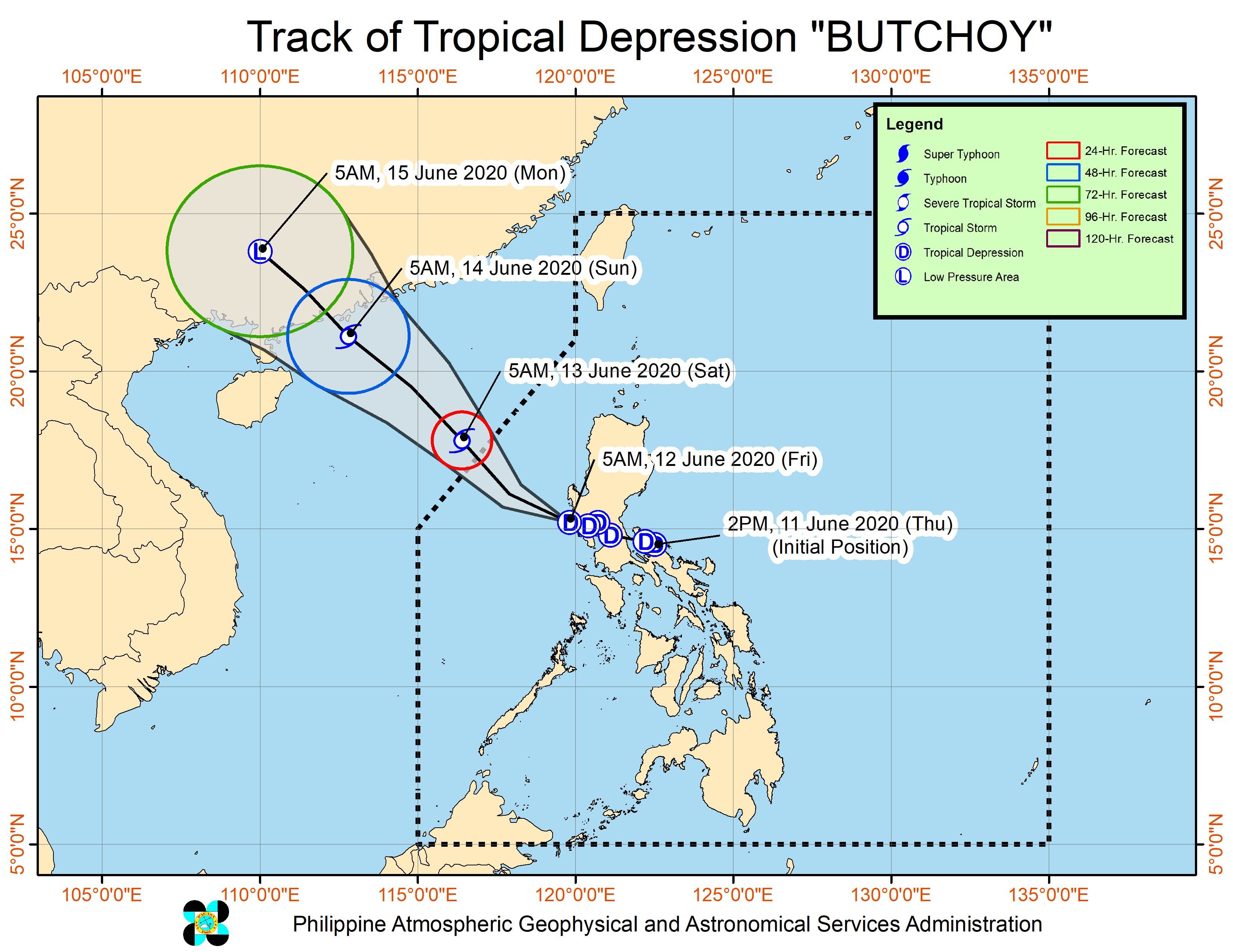 Forecast track of Tropical Depression Butchoy as of June 12, 2020, 8 am. Image from PAGASA 