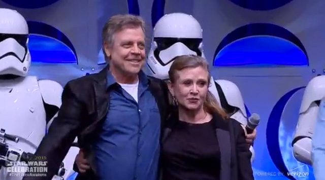 Mark Hamill and Carrie Fisher during the 'Star Wars' Celebration. Screengrab from YouTube  