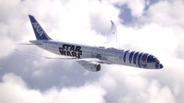 CHECK OUT THAT PLANE. The plane was patterned after the droid R2-D2 from 'Star Wars.' Photo from YouTube/ANAGlobalCH   