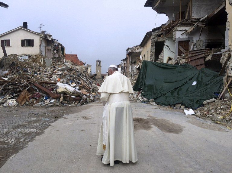 Selfies and prayers as Pope lifts Italy quake survivors
