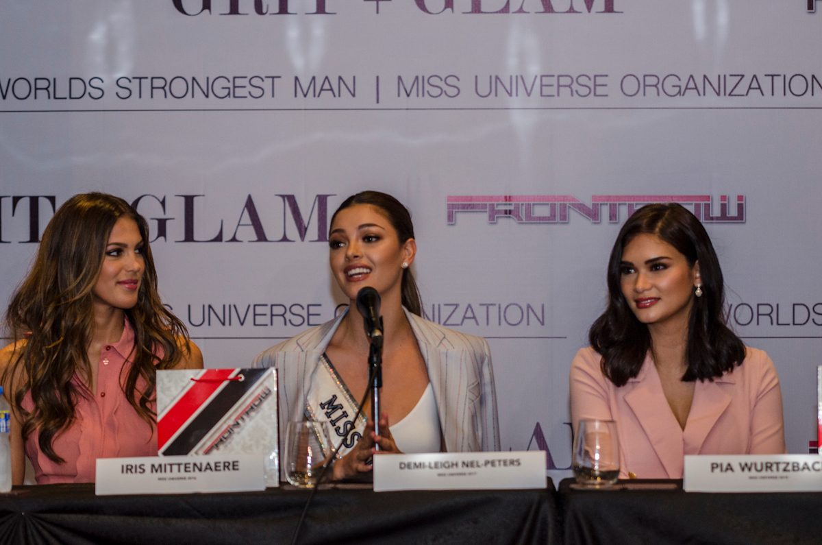TOGETHER AGAIN. Miss Universe 2017 Demi-Leigh Nel-Peters, Pia Wurtzbach, and Iris Mittenaere headline the Grit & Glam fashion show at the Cove. 