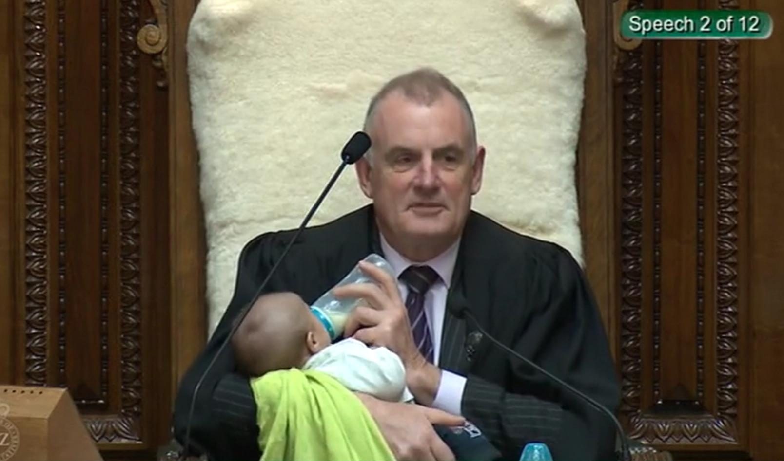 New Zealand House speaker goes viral after bottle-feeding baby in parliament