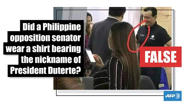 FALSE: Trillanes was wearing a Duterte shirt during a trip to Davao