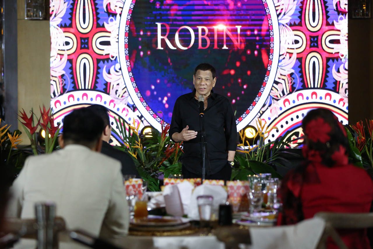 SPEECH. President Rodrigo Roa Duterte gives a message for birthday celebrant/TV personality Mariel Padilla and Robin Padilla during the celebration at the Hotel Raffles Makati on August 9, 2019.  Photo by Karl Norman Alonzo/Presidential Photo  