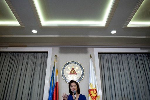 ROBREDO. Philippines Vice President Leni Robredo gestures during a press conference in Manila on December 5, 2016. Photo by Noel Celis/AFP
 