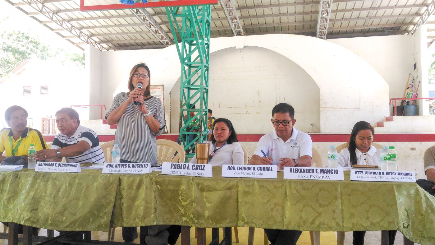 PROTECT EL NIDO. DENR Regional Director Natividad Bernardino (standing) warns non-compliant business operators that the DENR will go after them if they continue violating environmental laws. Photo by Keith Anthony S. Fabro/Rappler  