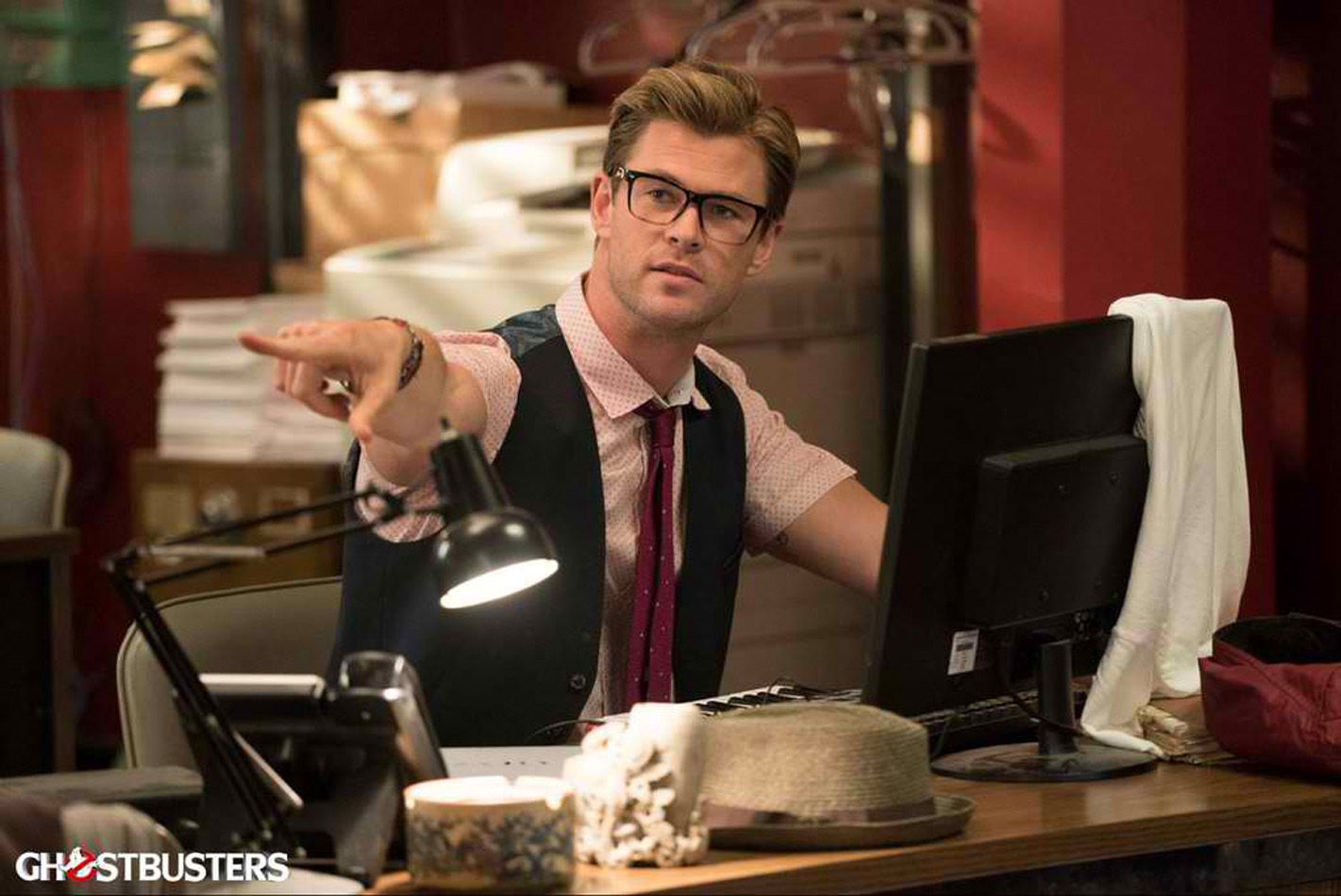 CHRIS HEMSWORTH. Chris plays the Ghostbusters' secretary in the movie. Photo courtesy of Columbia Pictures 