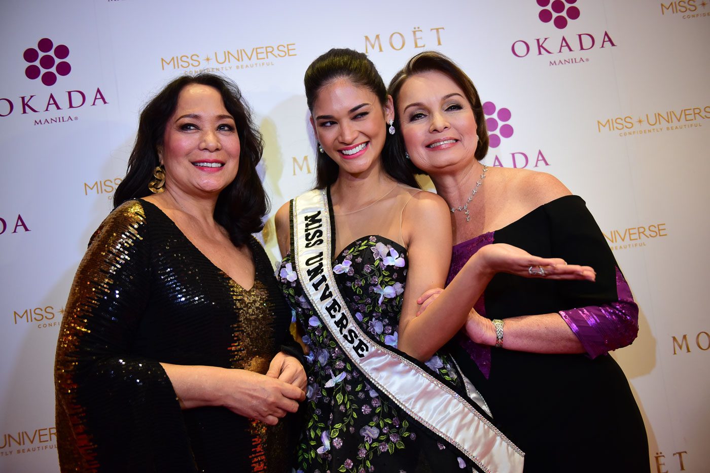 MISS UNIVERSE PHILIPPINES. (L-R) Miss Universe 1969 Gloria Diaz, Miss Universe 2015 Pia Wurtzbach, and Miss Universe 1973 Margarita Moran are the 3 Miss Universe queens from the Philippines. File photo by Alecs Ongcal/Rappler  