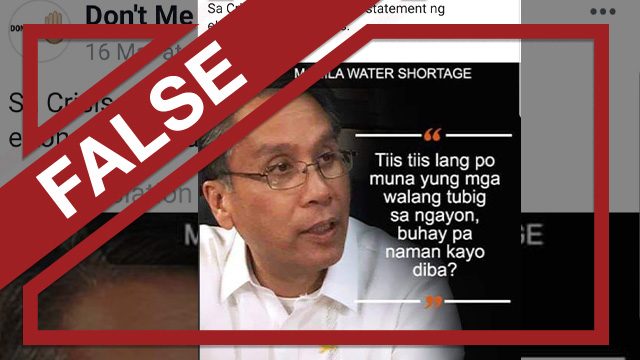 FALSE: Mar Roxas urges consumers to suffer through water crisis