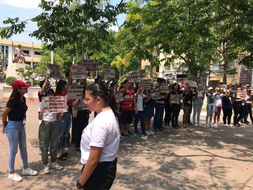 BULACAN. Youth groups at the Bulacan State University also hold protest in relation to the midterm elections. Photo courtesy of Anakbayan-BulSu 