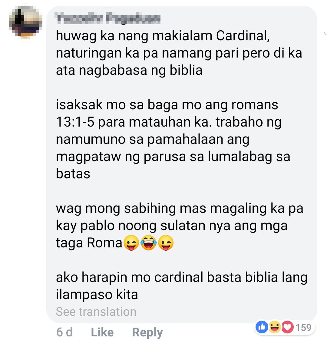 SCORNFUL COMMENTS. The post generated comments against the Archbishop 